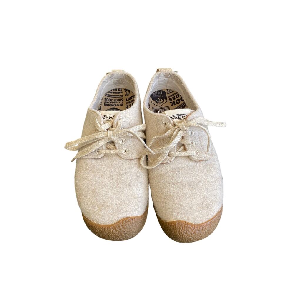 KEEN Women's Cream Canvas Lace-Up Flats
